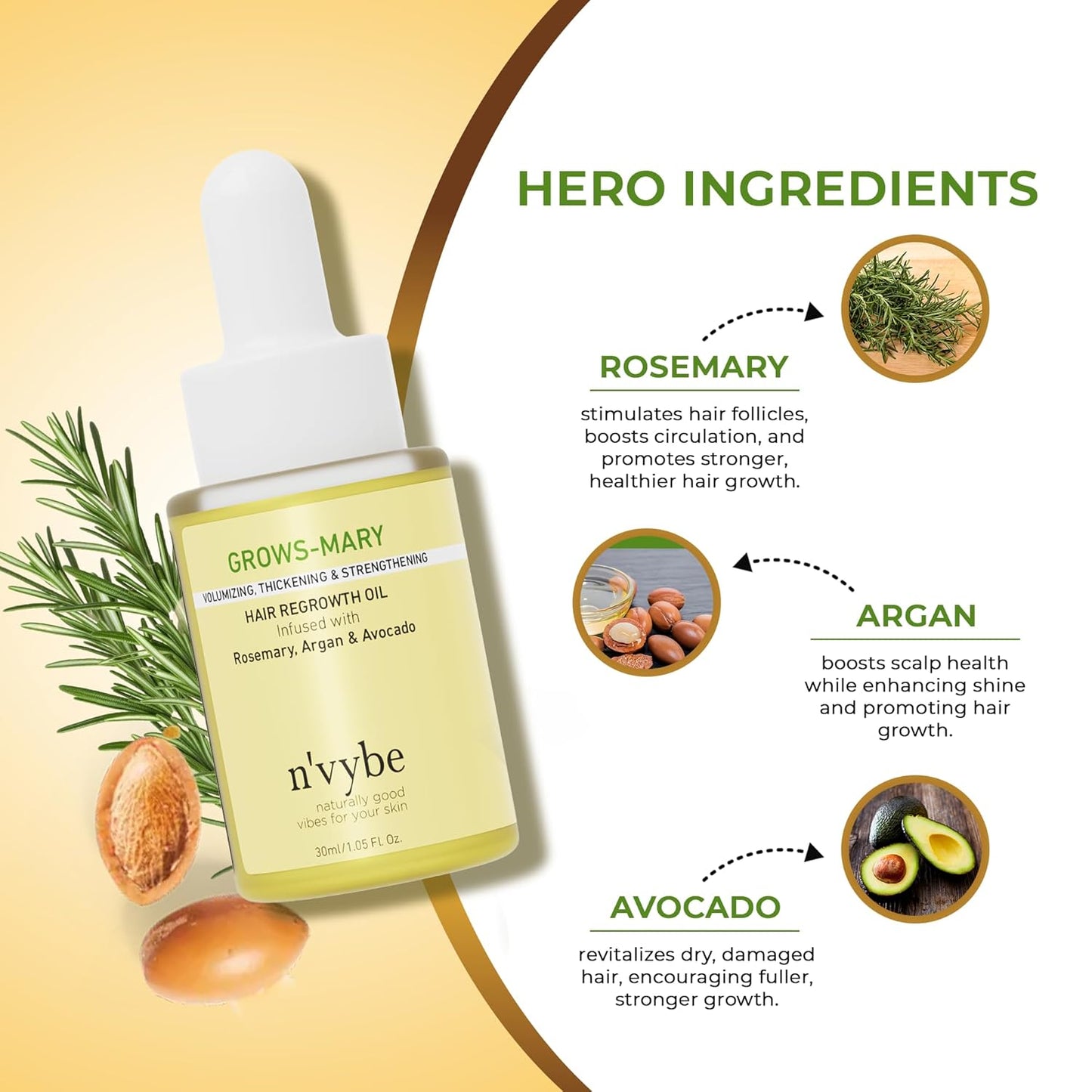 Grows-mary hair regrowth oil infused with Rosemary, Argan & Avocado